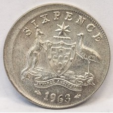 AUSTRALIA 1963 . SIXPENCE . ERROR . MIS-STRIKE . BROADSTRIKE